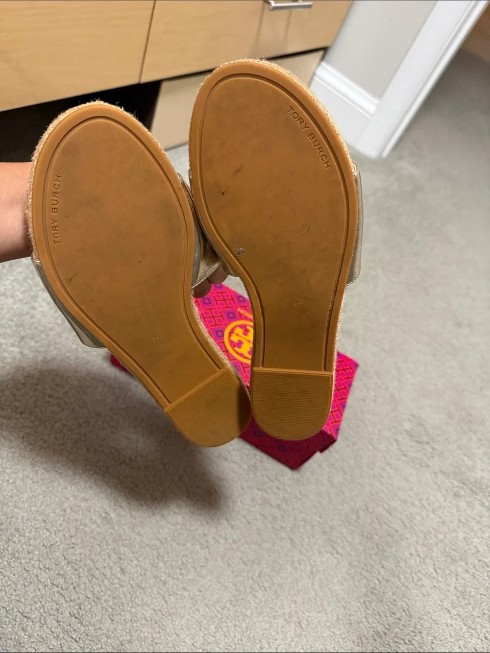 Tory Burch Metallic Gold Slide Sandals